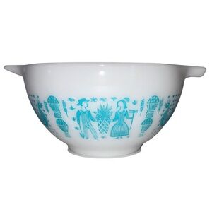 PYREX 🐓 White/Turquoise Amish Butter Print VINTAGE Cinderella Mixing Bowl #441